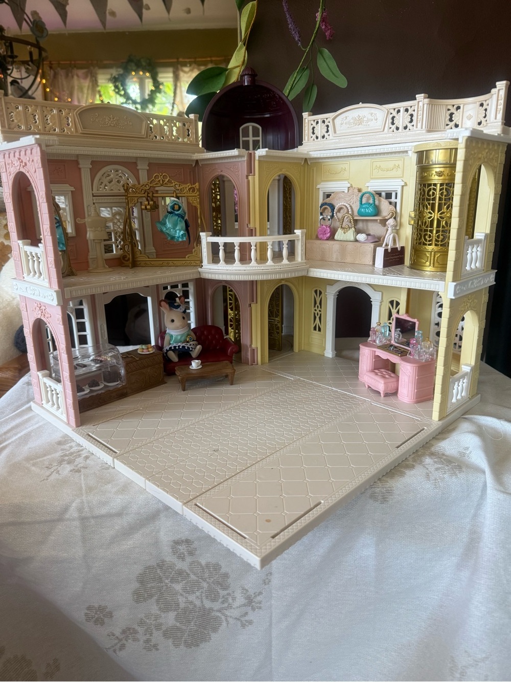 Pink & Cream Two-Story Dollhouse Playset with Classic Furnishings